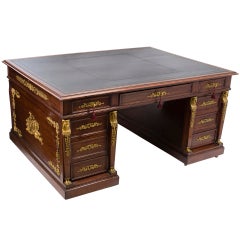 Antique Large 19thC French Empire Style Mahogany Partners Desk
